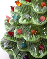 Christmas is Forever Lighted Tabletop Ceramic Tree, 16 Inch Green Tree with Multicolored Lights