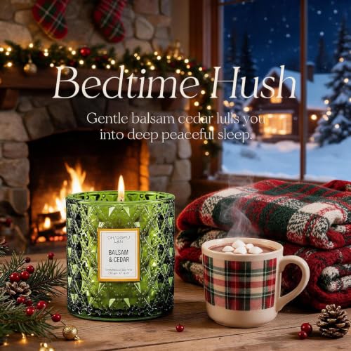Chloefu LAN Balsam & Cedar Scented Candle Christmas Candles Gift, Christmas Festival Gifts, Large Luxury Scented Soy Jar Candles with up to 55 Hour Long Lasting, Highly Scented, 8.1oz