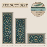 Vintage Insect Kitchen Rug Set of 3, Teal Washable Non-Slip Mats