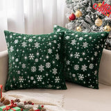 MIULEE Christmas Decorations Pillow Covers 20x20 Green Silver Snowflake