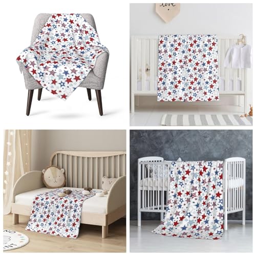 Patriotic Baby Blanket - 4th of July Throw Blanket with American Flag Stars & Stripes, Ultra Soft Memorial Day Blanket for Crib & Stroller, Red White Blue Independence Day Blankets Decor 30x40 Inches