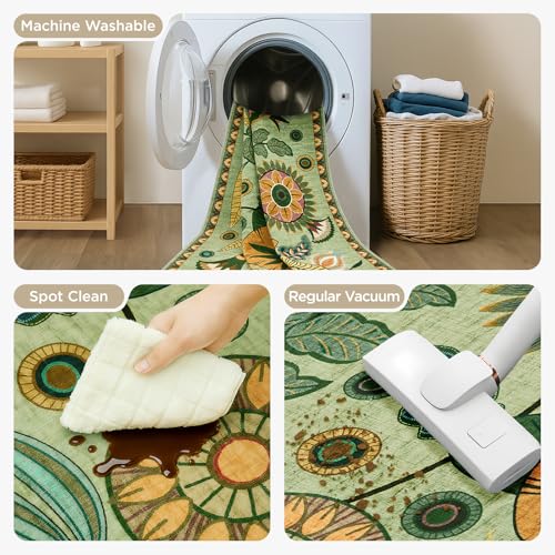 Joydeco Egypt Floral Washable 3x5 Rugs for Entryway Bedroom Hallway Kitchen