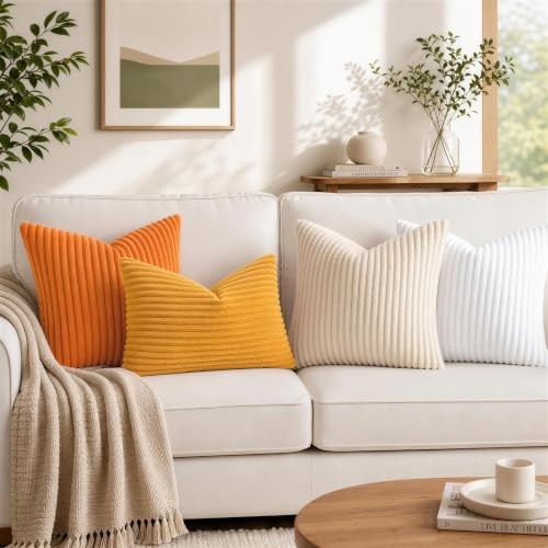 Simmore Fall Soft Mustard Yellow Flannel Throw Pillow Covers 22X22 Set of 2