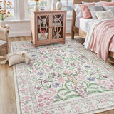 Lahome Boho Purple Floral 5x7 Area Rugs, Washable Rugs for Bedroom Nursery