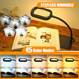 Veemagni 12X Rectangle Magnifying Glass with Light and Stand, Flexible Gooseneck LED Lighted Desk Lamp, 5 Color Modes Stepless Dimmable, Hands Free Magnifier for Reading Crafts Painting Close Work