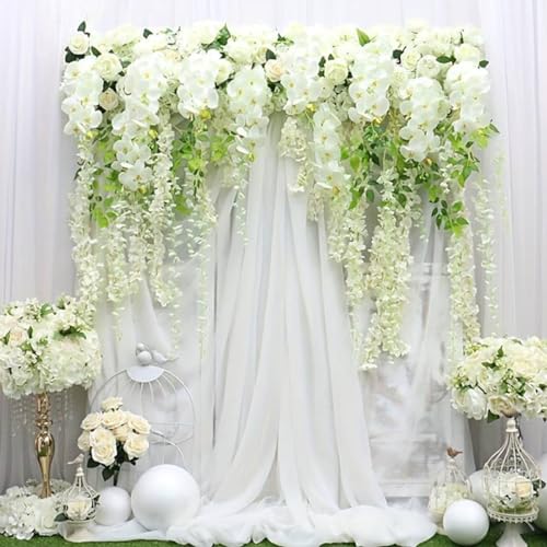 Artificial Wisteria Hanging Flowers Fake Wisteria Flower Garland Silk Vines Rattan Decor for Home Wedding Arch Wall Garden Greenery Bedroom Outdoor Office Party Decoration (12, White)
