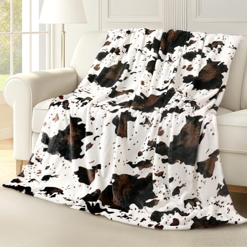 Cow Print Blanket Ultra Soft Flannel Throw Blanket for Couch Bed, Cute Cozy Lightweight All-Season Fleece Blanket, Gift for Women & Girls, 50×60 Inches Black & White