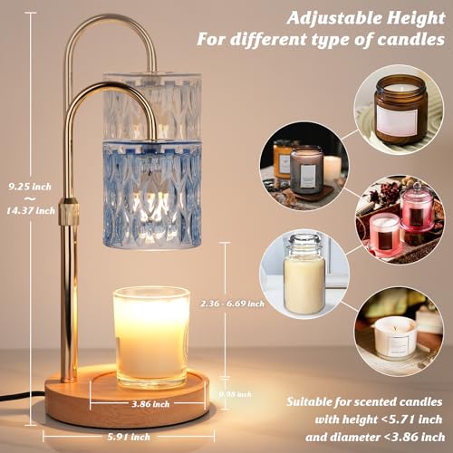HAIDOLIANG Candle Warmer Lamp with Timer and Dimmer, Height and Brightness Adjustable,Glass Electric Wax Warmer with 2 Bulbs for Women Mom Gifts, Home Decor for Scented Jar Candles (Blue)