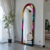 23,5’’W x 67’’H Obsidian Echo – Black Marble Texture Floor Mirror Full Lenght Mirror - Arched Full Lenght Mirror - Arch Full Body Stained Floor Mirror with Black Frame