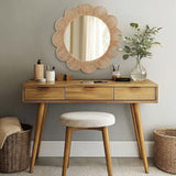 Sintuff Boho Scalloped Wall Mirror Decorative Flower Round Wavy Mirror with Frame Rustic Farmhouse Rattan Wicker Natural Wall Decor for Bathroom Bedroom Office (Jute,24 Inch,Scalloped)