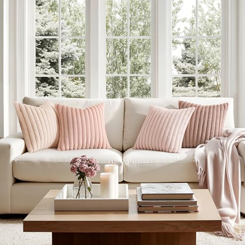 MIULEE Faux Fur Plush Decorative Throw Pillow Covers 20x20, Pink