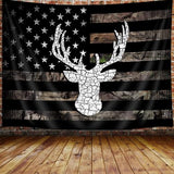 VEIGIKE American Flag Hunting Tapestry, Western Black and White Country Deer Tapestry Wall Hanging for Men Bedroom Room, Rustic Camo Tapestries Poster Blanket College Dorm Home Decor 60X40 Inches