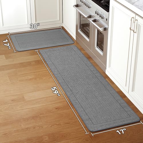 Kitchen Rugs Set of 2, Kitchen Mats for Floor,17x30+17x59 Grey