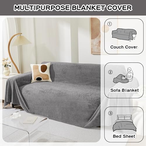 MEETSKY Couch Cover for 3 Cushion Couch Cat Scratch Proof Sofa Covers Washable Couch Protector Sectional Couch Covers for Dogs Soft Couch Cover Blanket Sofa Slipcover for Pets Kids, 91" x 134", Grey
