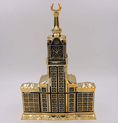Modefa Islamic Turkish Table Decor Showpiece Gift Sculpture Figure Arabic 99 Names of Allah Kaba Clock Tower Replica Gold