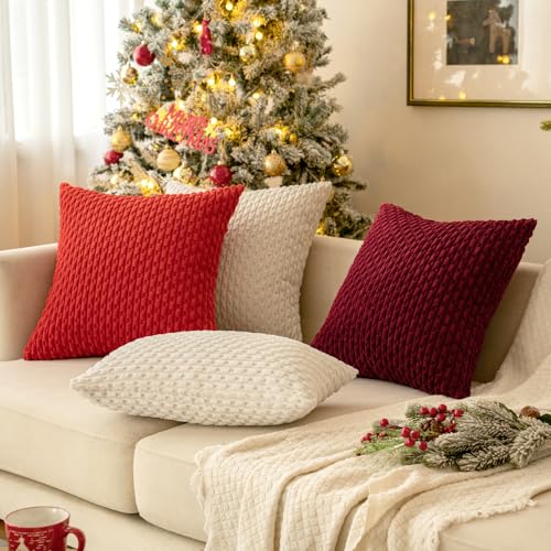 MIULEE Christmas Decorative Throw Pillow Covers 18x18 Burgundy Textured