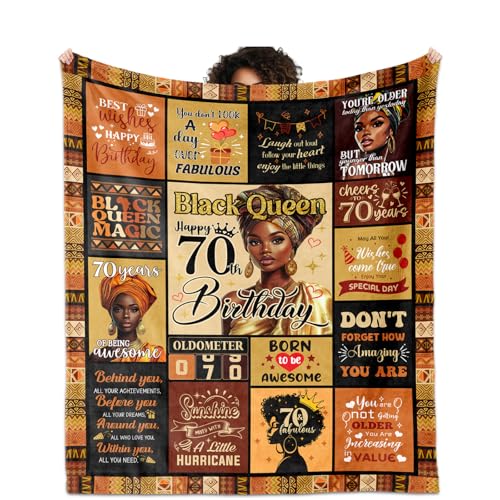 African American 70th Birthday Gifts for Women Blanket 60"X50", Encouragement Inspirational Bday Gift, 70 Year Old Birthday Gifts for Black Women Mom Lady Girl Friend
