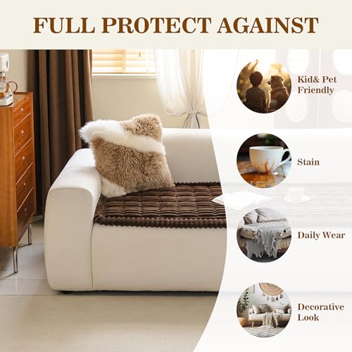 MYSKY HOME Couch Covers for 3 Cushion Sofa Pet Friendly, Couch Cover for Dogs, Sofa Covers for Pets Washable, Soft Non-Slip Sofa Slipcovers Furniture Protector Covers, Chococlate, 27.6" x 70.9"