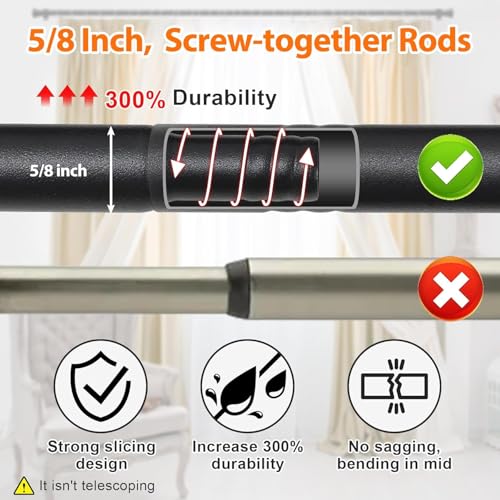 5/8 Inch Black Curtain Rod for Window 16 to 52 Inch, Small Window Curtain Rod With Brackets for Cafe, Windows, Kitchen, Bedroom, Living Room, Sliding Glass Door, Drilling Installation
