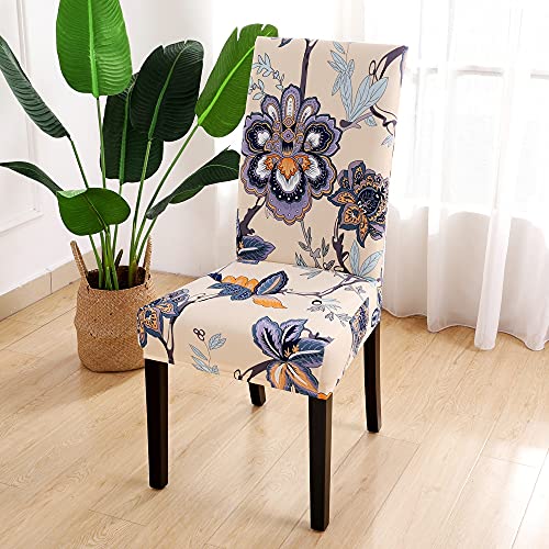 HAPPYDOG Stretch Dining Chair Covers Removable Washable Slipcovers for Home Party Hotel Wedding Ceremony (BB-Flower, Pack of 5)