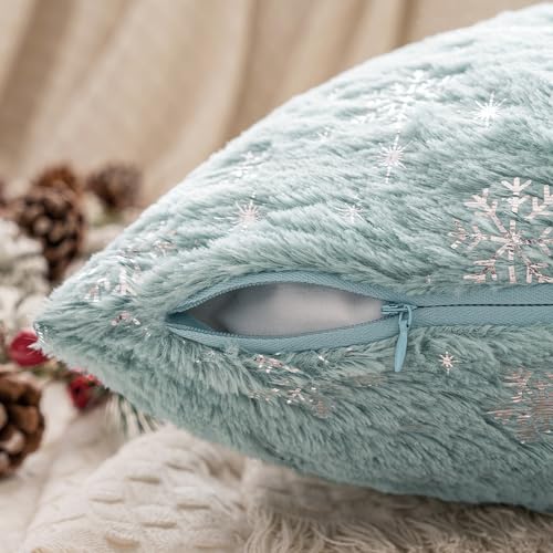 MIULEE Christmas Decorations Pillow Covers 16x16 Aqua Silver Snowflake