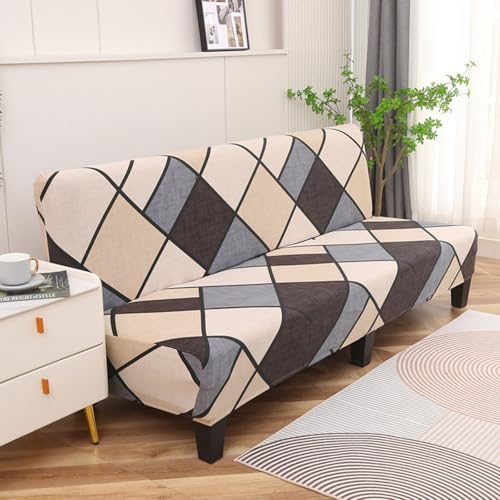 Hixingo Stretch Armless Futon Cover, Futon Mattress Cover Soft Futon Covers with Elastic Bottom, Modern Futon Slipcovers Washable Futon Couch Cover (Large (75-89"),Gray Beige)