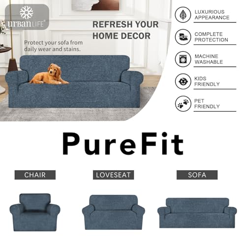 URBANLIFE Stretch Sofa Covers & Loveseat Couch Covers for Living Room Slipcover Set, 2-Pieces Machine Washable Couch Cover, Dusk Blue Gray