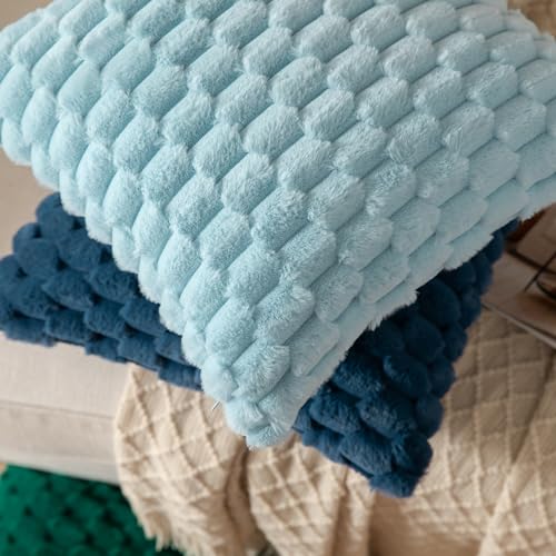 MANDIOO Pack of 2 Light Blue Super Soft Plush Fluffy Decorative Throw Pillow Covers 18x18 inch Faux Fur Wool Velvet Cushion Covers Pillow Cases Couch Sofa Bed Living Room