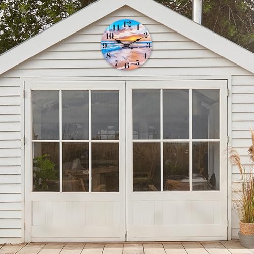 Wall Clock Battery Operated Beach Coastal Theme Indoor Outdoor Waterproof Decor for Bathroom Bedroom Patio Pool Home (8 Inch,Blue)