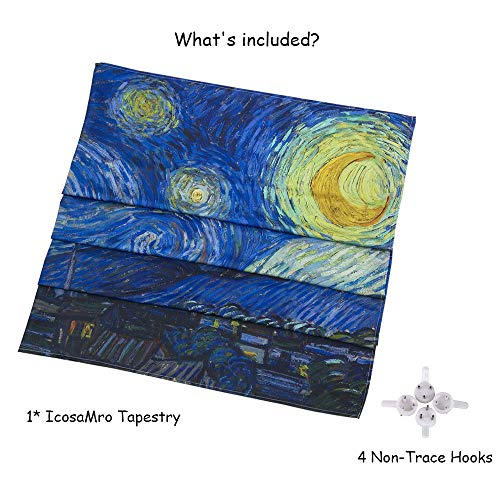 IcosaMro Starry Night Tapestry Wall Hanging, V. Gogh Art Wall Tapestries [60x82.7''][Double-Folded Hems]- Star Blanket Tablecloth for Bedroom, Dorm, College, Living Room, Blue