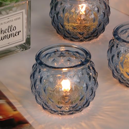 24 Pcs Blue Votive Candle Holders Round Glass Candle Holders Bulk