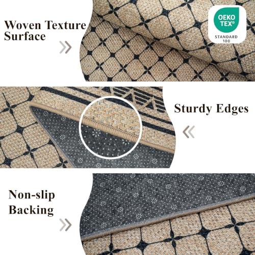 Washable 3x6 Runner Rug Kitchen: Non Slip Faux Jute Lattice Diamond Pattern