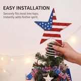 Gejoy 6 Inch 4th of July Tree Topper 250th Anniversary Glitter Star Tree Topper Patriotic American Flag Red White Blue Trees Decor for Indoor Outdoor Home Office Independence Day Memorial Day Decor