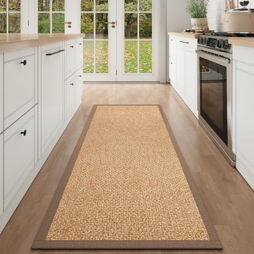 Hallway Runner Rug Woven Kitchen Runner Mat Washable Brown 2x5 ft