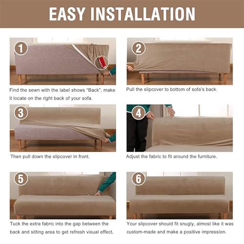XJHKG Velvet Stretch Armless Futon Slipcover Washable Furniture Protector for Sofa Bed(Burgundy)