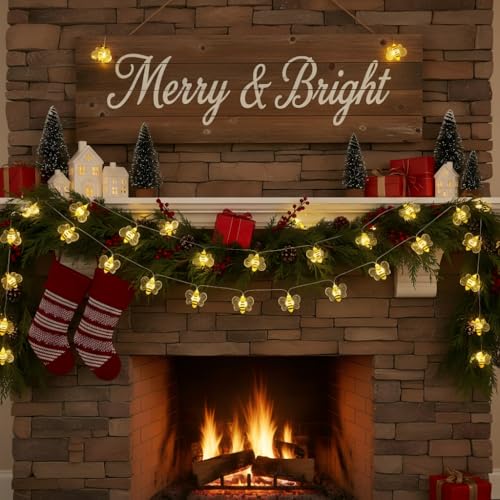 Bee Decor String Lights 10ft with 30pcs Honeybee Shaped LED Bulb Battery Operated Fairy Lights for DIY Indoor Bedroom Baby Shower Party Wedding Patio Christmas