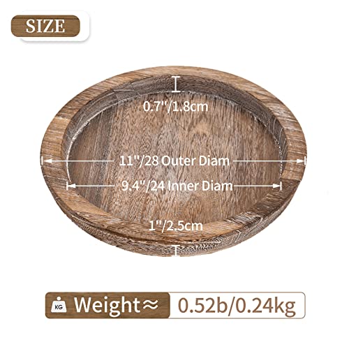 Hanobe Wooden Tray for Coffee Table, Decorative Round Candle Holder Plate