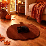 Orange Pumpkin Shaped Bedroom Rug, Faux Rabbit Fur Fluffy Area Rug, Soft Non Slip Floor Mat for Living Room Fall Halloween Thanksgiving Decor, 33 x 35 Inches