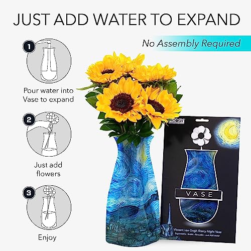 MODGY Collapsible and Expandable Plastic Flower Vase, Unbreakable, Foldable, Decorative Modern Centerpieces, Table Decorations, Van Gogh Starry Night, 1 Pack