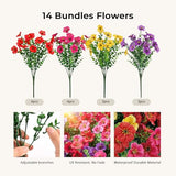 Auihiay 14 Bundles Outdoor Flowers UV Resistant, Real UV Resistant, Artificial Flowers for Outdoor, Faux Plants for Spring Summer Decoration, Porch Patio Yard Garden Window Box Pot Planters
