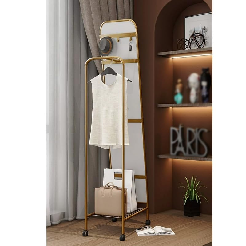 Floor Mirror Full-Length Dressing Mirror, Floor-Standing Household Coat Rack, Multi-Functional Clothes Rack, Mobile Fitting Mirror Standing Mirror(Silver)