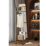 Standing Mirrors Full-Length Dressing Mirror, Floor-Standing Household Coat Rack, Multi-Functional Clothes Rack, Mobile Fitting Mirror(Gold)