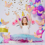 Geosar 20 Pcs 3D Large Butterfly Decoration 3 Size 12" 10" 5" 2 Layer Giant Paper Butterfly Stickers for Wedding Birthday Party Baby Shower Home Wall Decor (Gold,Purple)