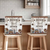 Sweet Home Country Star Dining Chair Cover Set of 4,Removable Chair Back Covers Retro Farm Gray Brown Wood Grain Washable Kitchen Chairs Slipcover for Home Dining Room Office Hotel