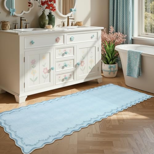 GarveeHome 2.5x8 Scalloped Washable Runner Rug Non Slip Hallway Kitchen Rug