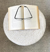 Jute Pouf Ottoman | Footrest Pouf | Hand Braided - Round Boho Pouffe - for Living Room, Bedroom, Nursery (18"x18"x12") Ivory