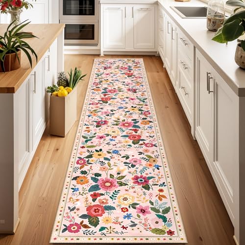 Floral Washable 2x10 Area Rugs Runner Entryway Hallway Pink