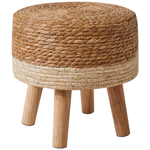 YMYNY Foot Stool,12.6"Round Small Ottoman, Natural Seagrass Hand Weave