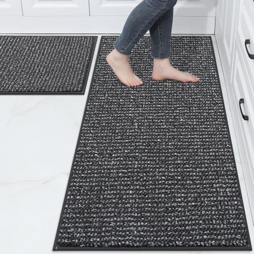 BEQHAUSE Kitchen Rugs and Mats 2PCS Non-Slip, 24"x36"+24"x60", Charcoal