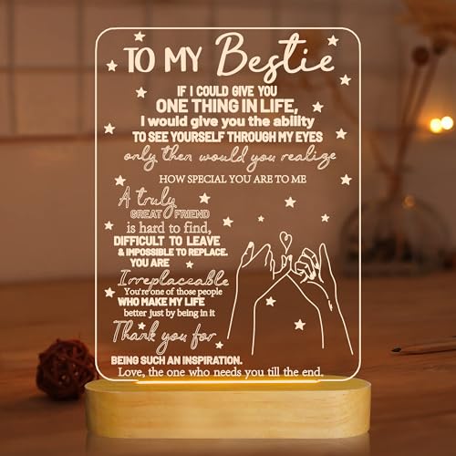 to My Bestie Gifts, Best Friend Gift for Women | Bestie Gift for Women Bestfriend Sister BFF Birthday Christmas Anniversary White Elephant, Soft Warm Color Wooden Table Lamp